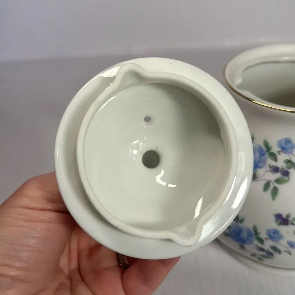 Vintage Ceramic Electric Teapot Blue Purple flowers on white‎ Japan 120V 350W